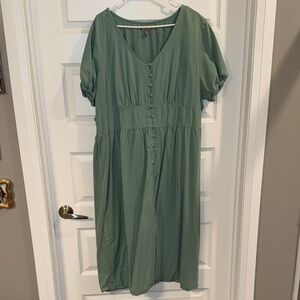 Sage Green V-Neck Button-Front Women's Dress